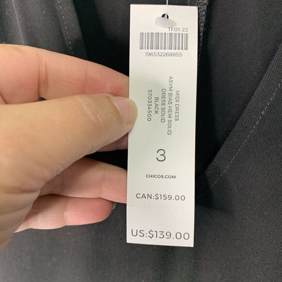 Chicos Asymmetric Bias Hem Midi Dress Womens Size XL/16 NWT $139 - Picture 4 of 9